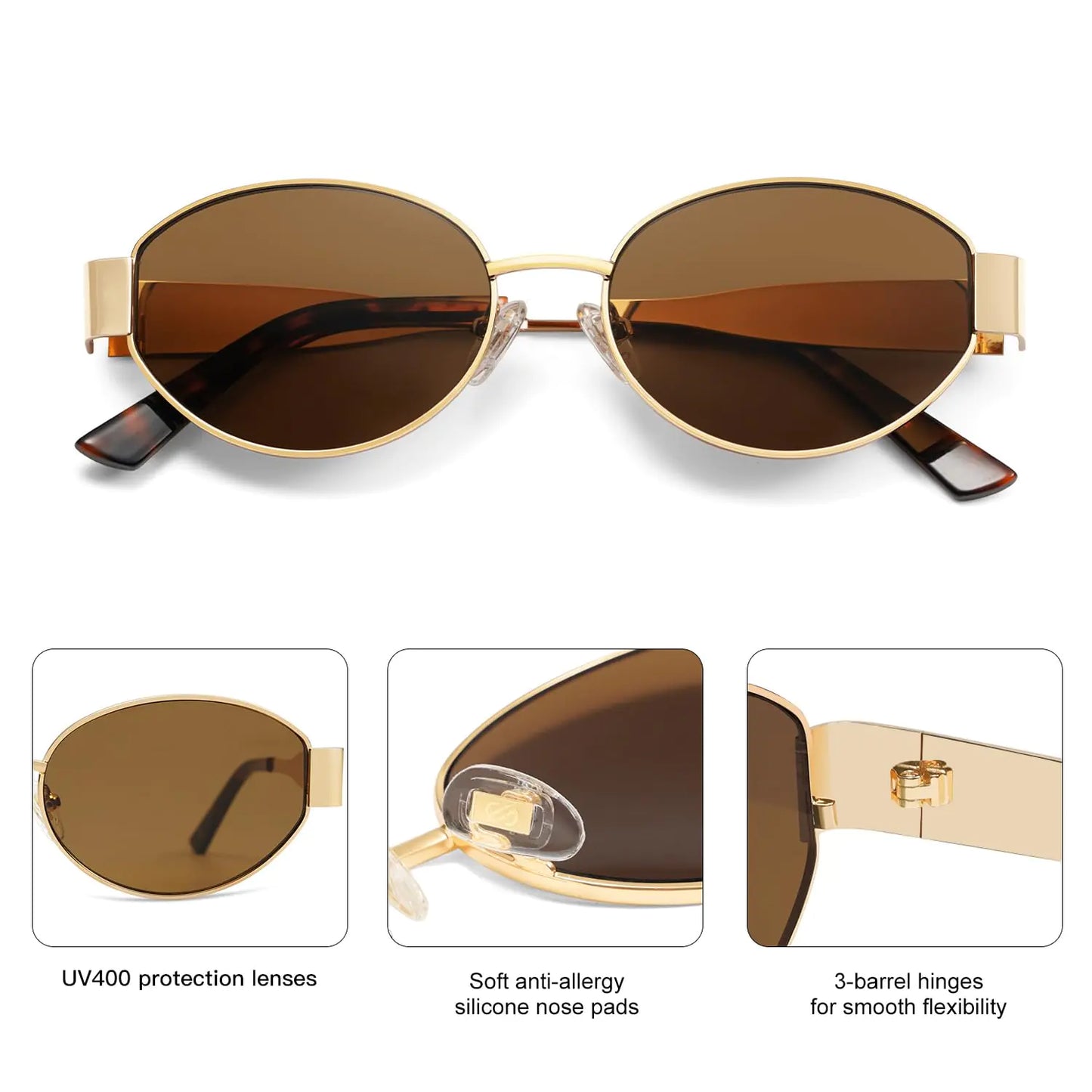 SOJOS Retro Oval Sunglasses for Women Men Trendy Sun Glasses Classic Shades UV400 Protection SJ1217 Gold/Grey