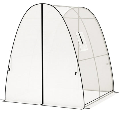 Outsunny Tunnel Hoop House Greenhouse with Sandbags and Hemmed PE Cover, 2 Doors and Screen Windows, 6' x 6' x 6.6', White by Dropsure