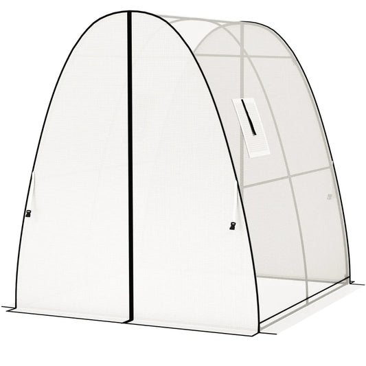 Outsunny Tunnel Hoop House Greenhouse with Sandbags and Hemmed PE Cover, 2 Doors and Screen Windows, 6' x 6' x 6.6', White by Dropsure