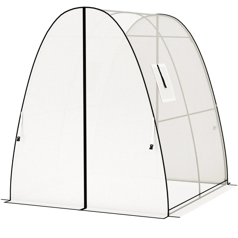 Outsunny Tunnel Hoop House Greenhouse with Sandbags and Hemmed PE Cover, 2 Doors and Screen Windows, 6' x 6' x 6.6', White by Dropsure