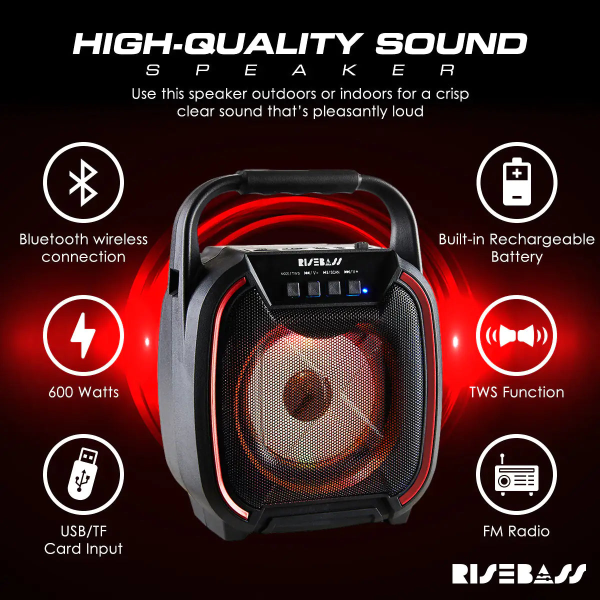 8" 600 watt Speaker - Portable Wireless Bluetooth Speaker with TWS Function - Anti Spier 