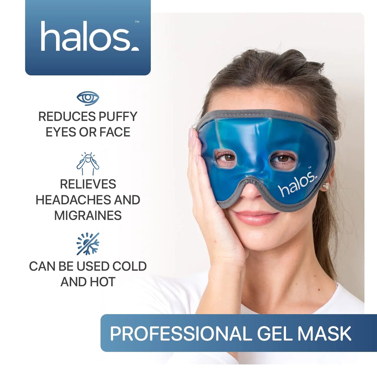 Cooling Eye Mask - Reusable Gel Eye Mask Cold Pack - Our Ice Eye Mask Soothes Puffy Eyes & Dark Circles - Relieve Your Headaches & Sinus Pain with Cold Eye Mask & Eye Gel Mask Therapy - Halos Blue