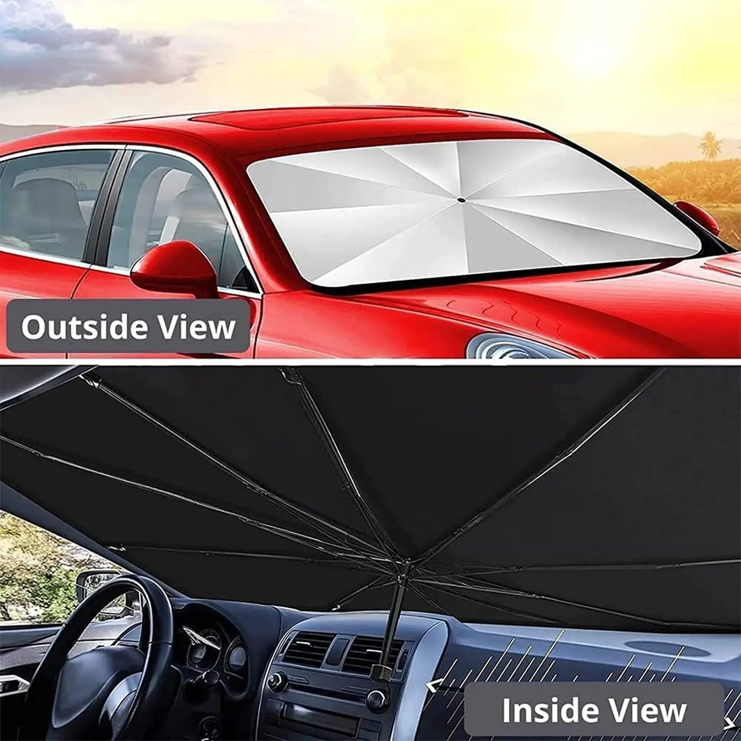 57" Car Windshield Sun Shade Foldable Umbrella Front Window Cover Visor Umbrella