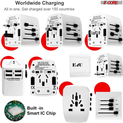 5Core Universal Travel Adapter International Power Adapters 3 Pack Multicharger Plug w 4 USB Ports - Anti Spier 