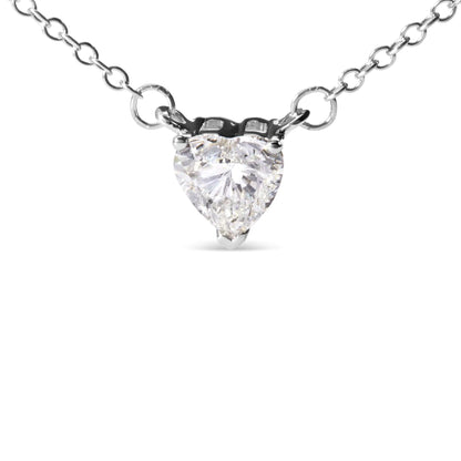 14K White Gold 1.0 Cttw Lab Grown Diamond Heart Shape Solitaire Pendant Necklace (F-G Color, VS1-VS2 Clarity) - Anti Spier 