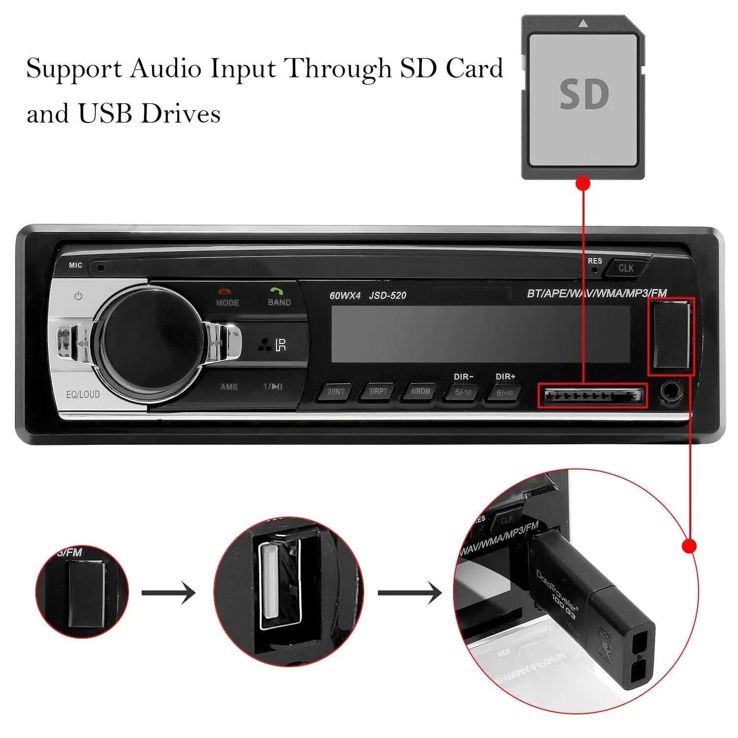 Bluetooth Car Stereo Audio In-Dash FM Aux Input Receiver SD USB MP3 Radio Player