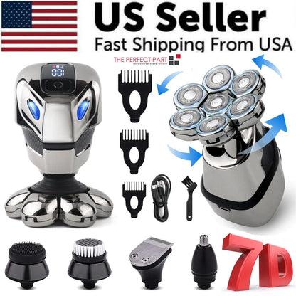 7D Cordless Shaver Hair Trimmer Men’s 5-In-1 Electric Head Shaver Razor Men Wet - Anti Spier 