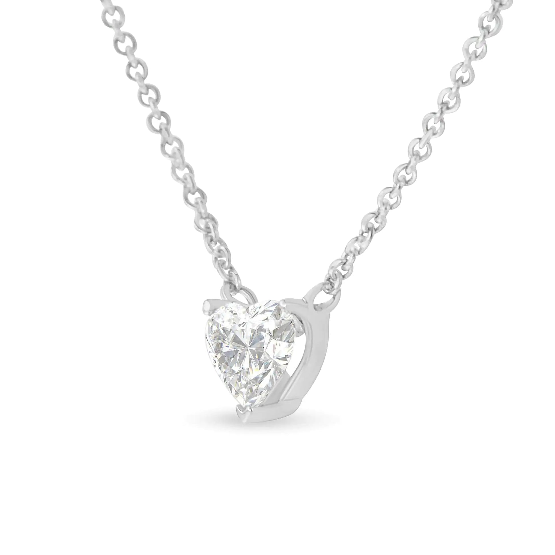 14k White Gold 1/4 Cttw Lab Grown Heart Shape Diamond Solitaire 18" Pendant Necklace (E-F Color, SI1-SI2 Clarity) - Anti Spier 