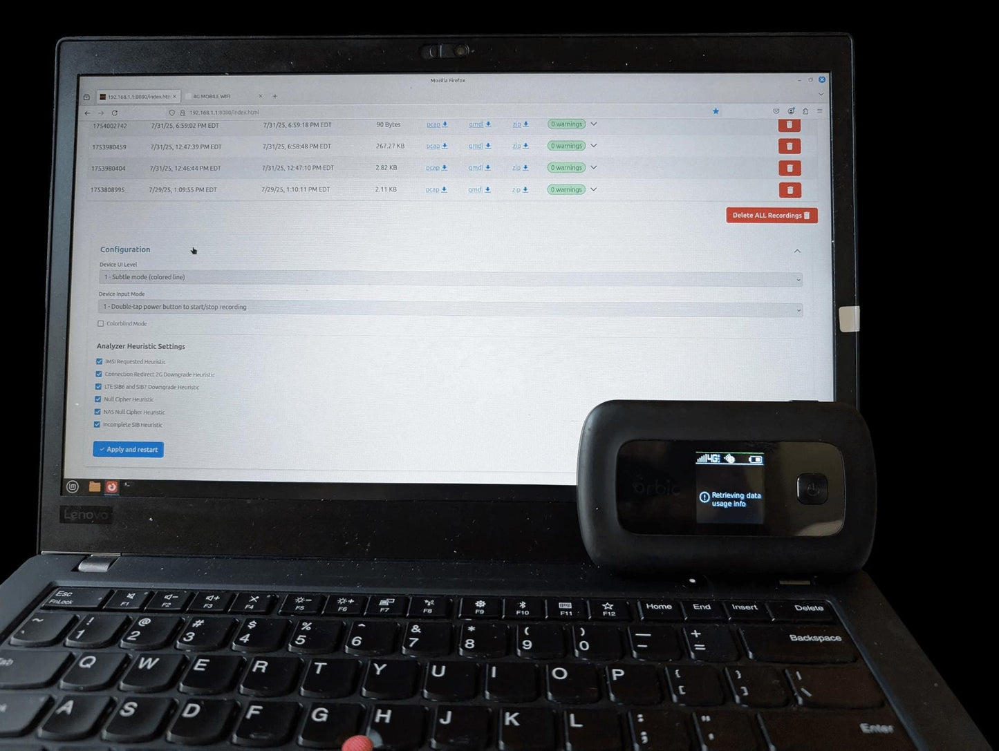 RayHunter IMSI Catcher & Stingray Detector - Orbic RC400L Mobile Hotspot by STS Technologies LLC