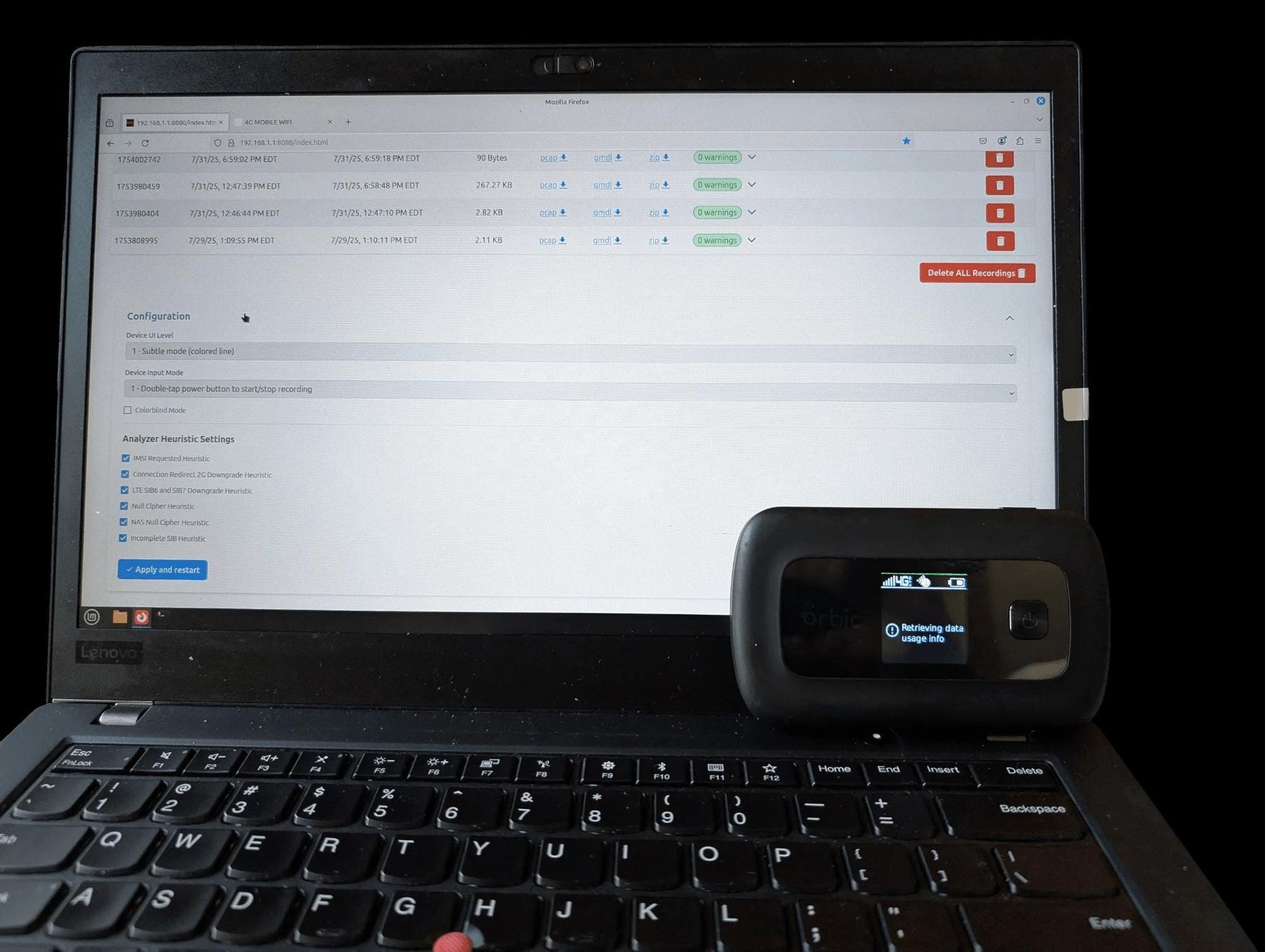 RayHunter IMSI Catcher & Stingray Detector - Orbic RC400L Mobile Hotspot by STS Technologies LLC