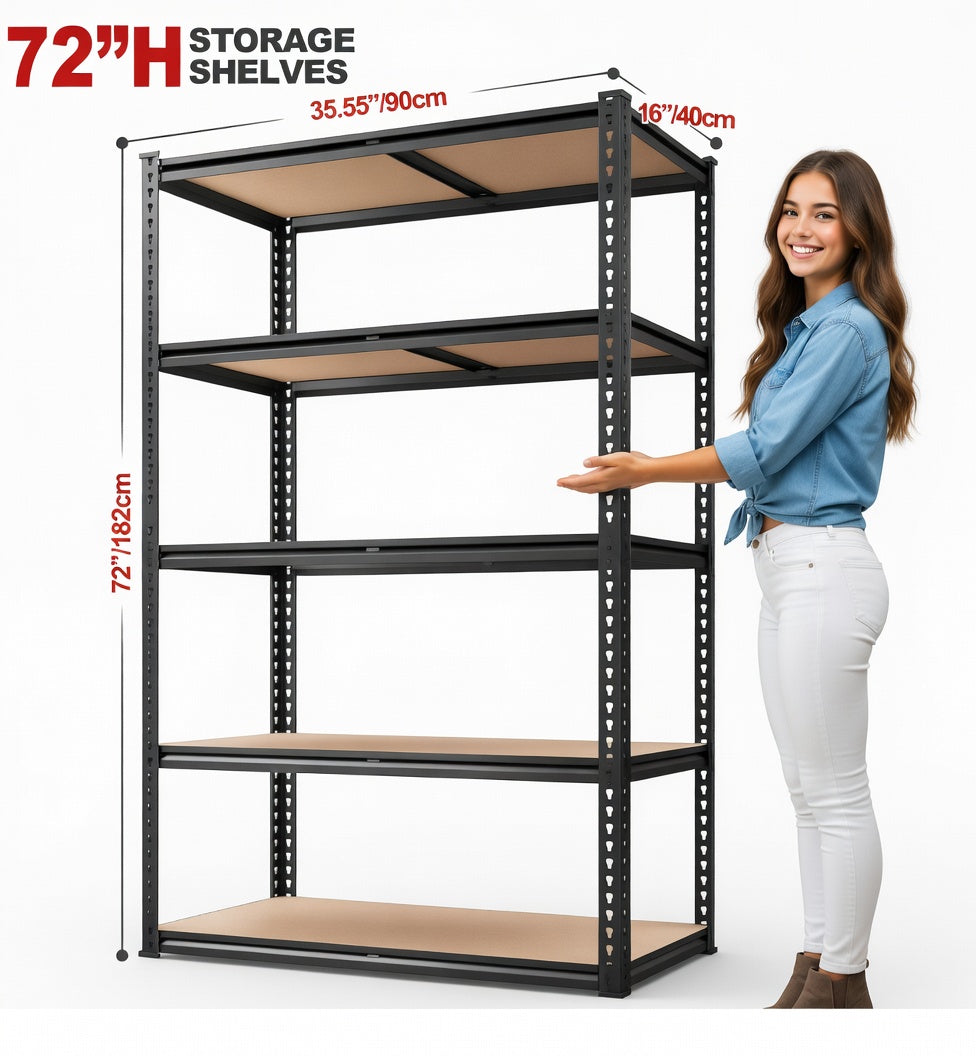 5-Tier Heavy Duty Metal Storage Shelves, Shelving Units, Adjustable Racks