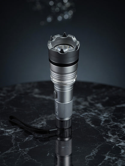 Silver Safety Flashlight Stun Shock Rechargeable Super Bright LED with Holster