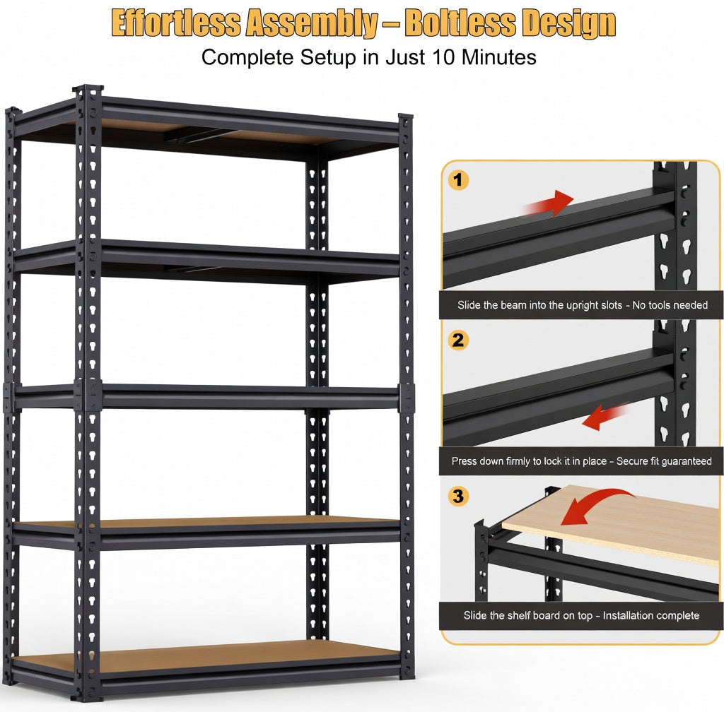 5-Tier Heavy Duty Metal Storage Shelves, Shelving Units, Adjustable Racks