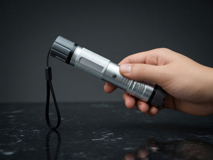 Silver Safety Flashlight Stun Shock Rechargeable Super Bright LED with Holster