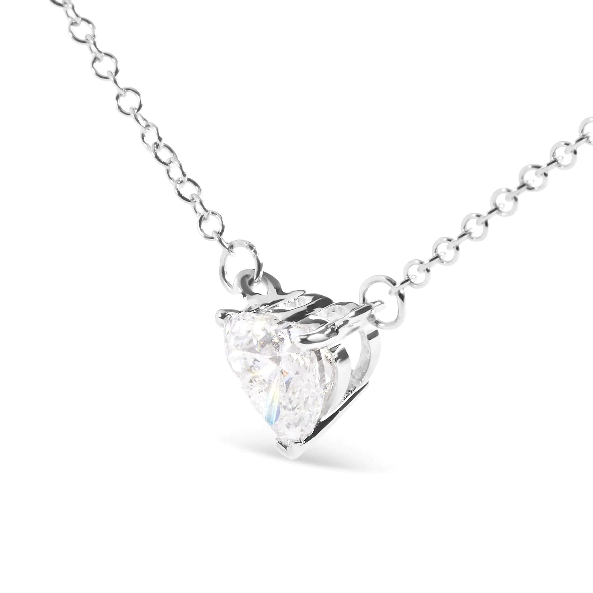 14K White Gold 1.0 Cttw Lab Grown Diamond Heart Shape Solitaire Pendant Necklace (F-G Color, VS1-VS2 Clarity) - Anti Spier 