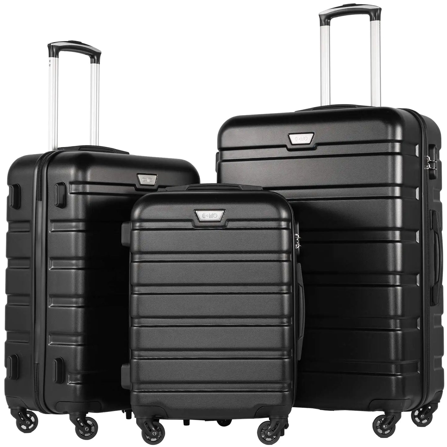 Coolife Luggage 3 Piece Set Suitcase Spinner Hardshell Lightweight TSA Lock (black, 3 piece set(20in24in28in)) black 20in24in28in