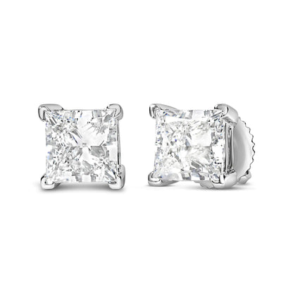 14K White Gold Princess Cut Lab-Grown Diamond Solitaire Stud Earrings (F-G Color, VS2-SI1 Clarity) - Anti Spier 