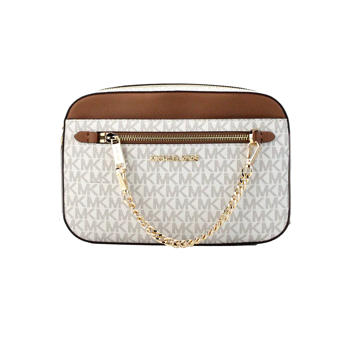 Michael Kors Jet Set EW Vanilla PVC Zip Chain Crossbody - Anti Spier 