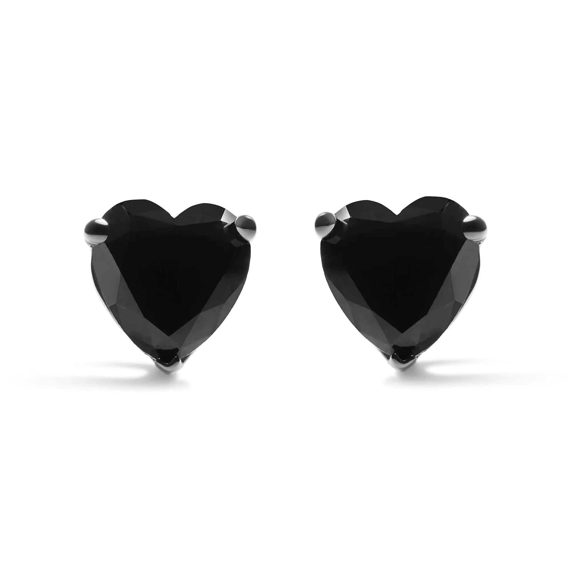 14K White Gold 1.00 Cttw Heart Cut Black Diamond Stud Earrings - Anti Spier 