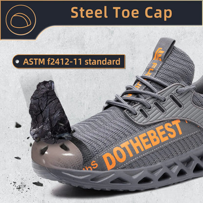 Furuian Steel Toe Sneakers for Men Women Lightweight Safety Shoes Comfortable Puncture Proof Slip On Indestructible Work Shoes 6.5 Women/5 Men Waterproof Grey