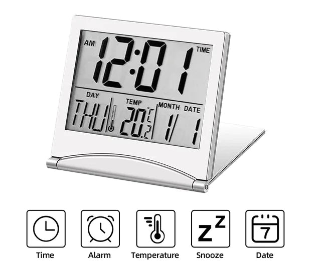 Digital Travel Alarm Clock Foldable Temperature LCD Clock Compact Desk Timer New