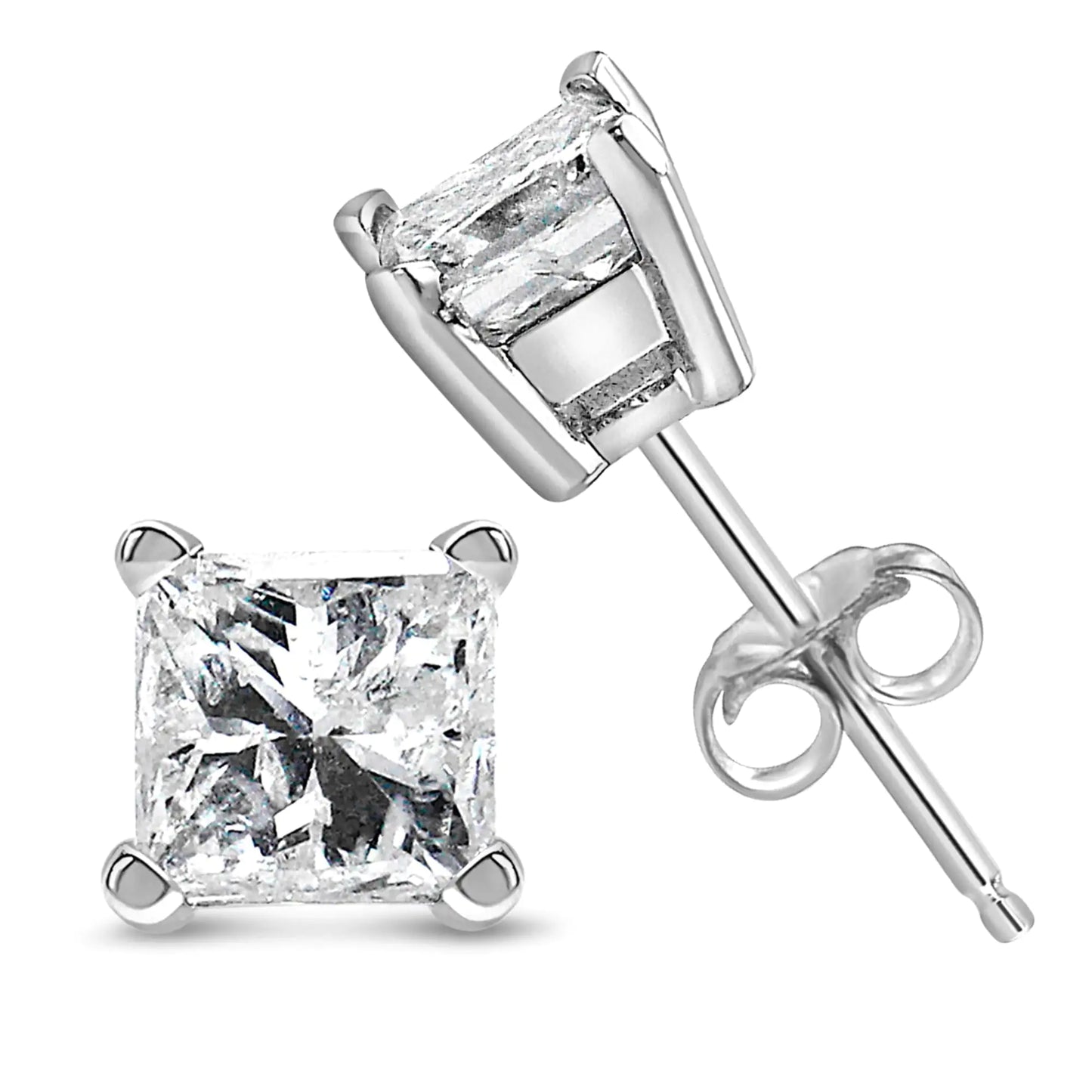 14K White Gold Princess Cut Lab-Grown Diamond Solitaire Stud Earrings (F-G Color, VS2-SI1 Clarity) - Anti Spier 