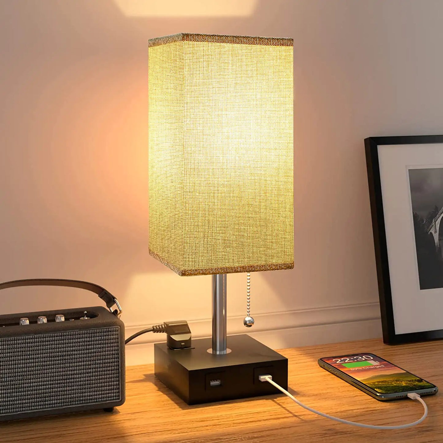 USB Bedside Table Lamp - Grey