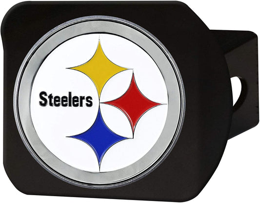 Pittsburgh Steelers Hitch Cover Black Solid Metal with Raised Color Metal Emblem 2" Square Type III