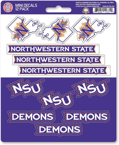 Northwestern State University Demons 12-Piece Mini Decal Sticker Set, 5x6 Inch Sheet, Gift for football fans for any hard surfaces around home, automotive, personal items