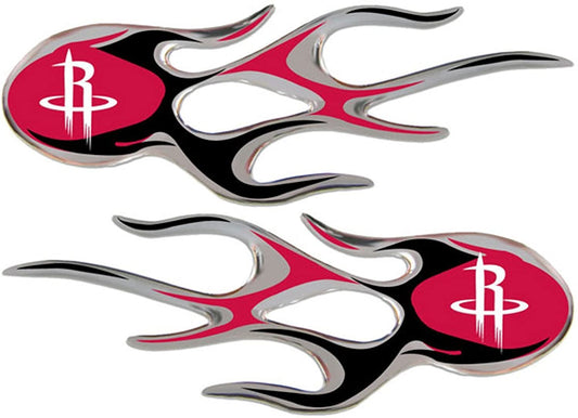 Houston Rockets 2-pack Drip Molded Plastic Raised Flame Flames Decal Emblem Sticker Basketball