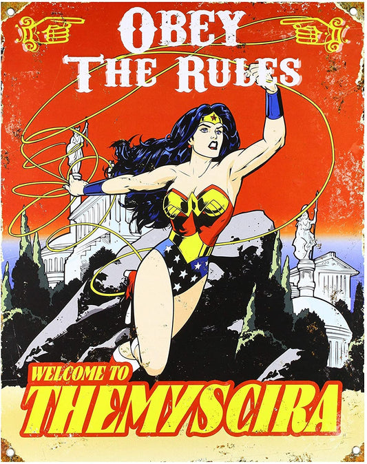 Wonder Woman Embossed Metal Sign, 14.5" x 11.5", Blue