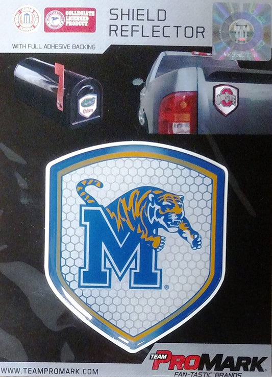 University of Memphis Tigers High Intensity Reflector, Shield Shape, Raised Decal Sticker, 2.5x3.5 Inch, Home or Auto, Full Adhesive Backing