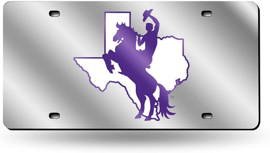 Tarleton State University Texans Premium Laser Cut Tag License Plate, Mirrored Acrylic Inlaid, 6x12 Inch