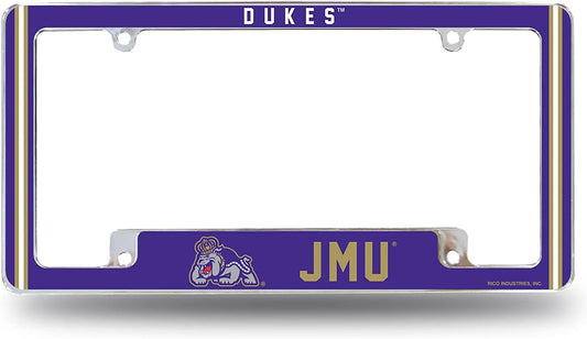 James Madison University Dukes Metal License Plate Frame Chrome Tag Cover 12x6 Inch Alternate Design