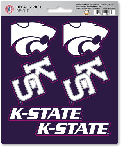 Kansas State University Wildcats 6-Piece Decal Sticker Set, 5x6 Inch Sheet, Gift for football fans for any hard surfaces around home, automotive, personal items