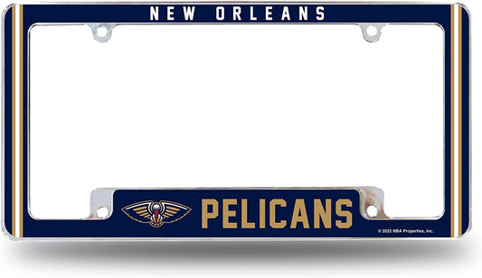 New Orleans Pelicans Metal License Plate Frame Chrome Tag Cover Alternate Design 6x12 Inch