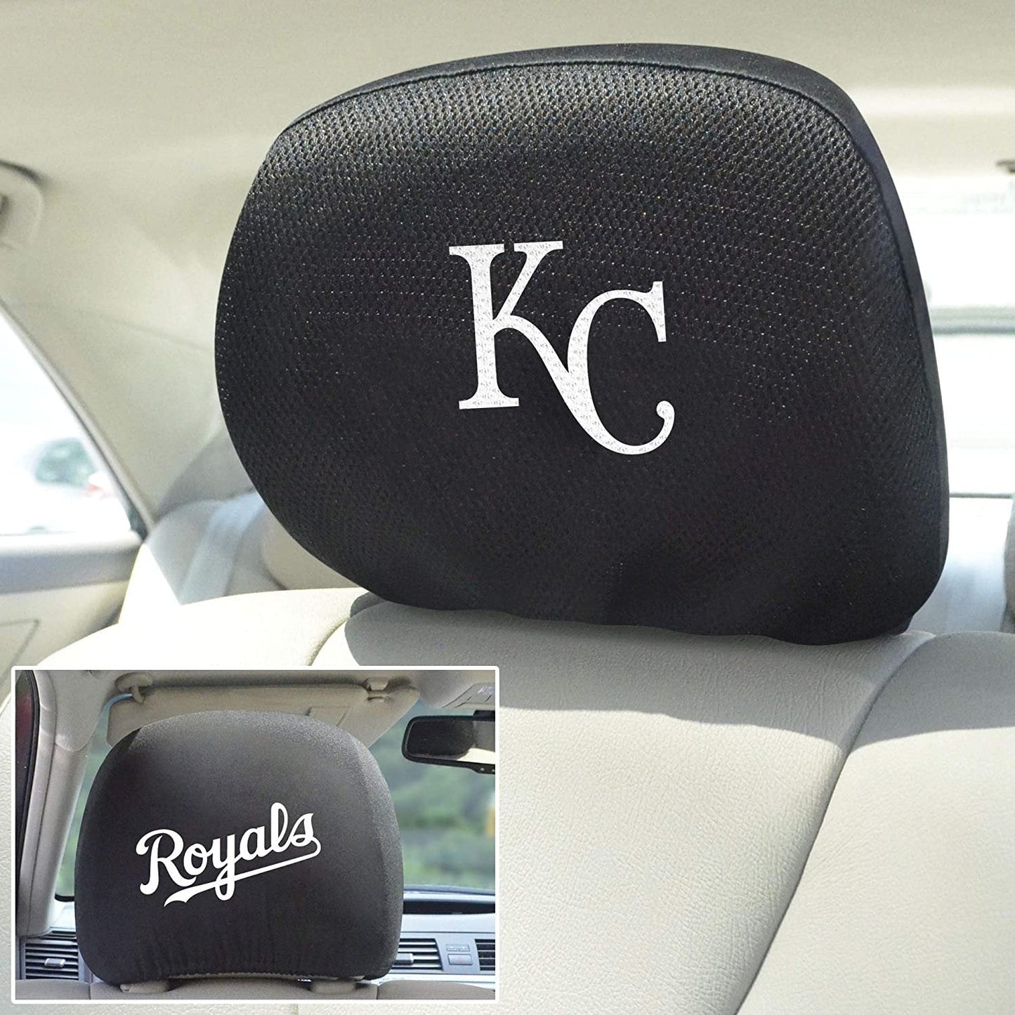 Kansas City Royals Pair Premium Embroidered Auto Head Rest Covers Black Elastic