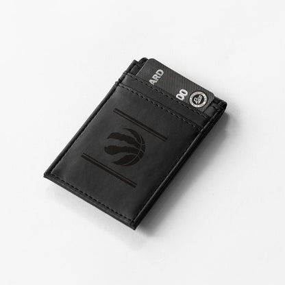 Toronto Raptors Premium Black Leather Wallet, Front Pocket Magnetic Money Clip, Laser Engraved, Vegan