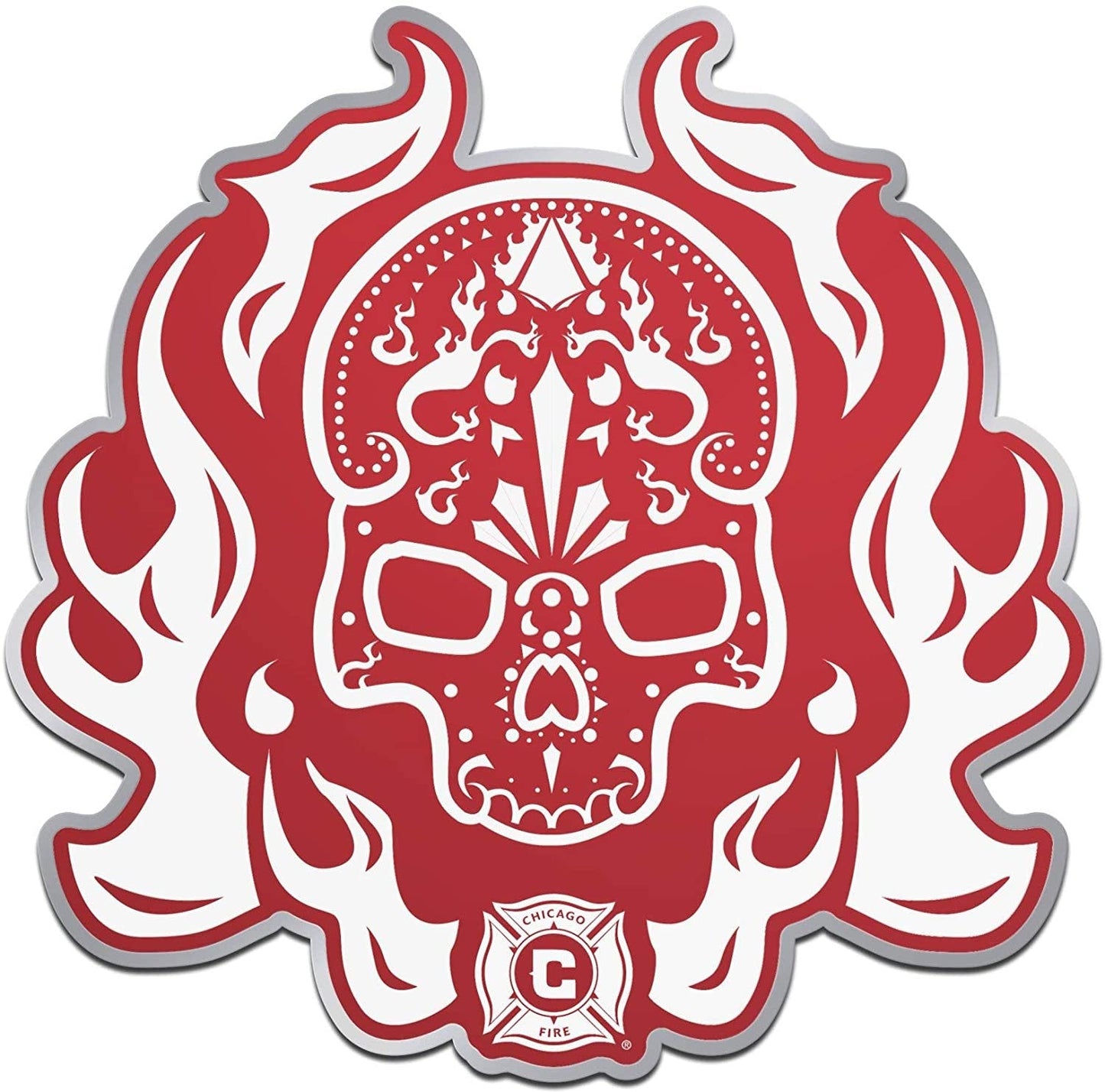 Chicago Fire Skull Design SD Premium Color Acrylic Auto Emblem Raised Decal MLS Soccer SC