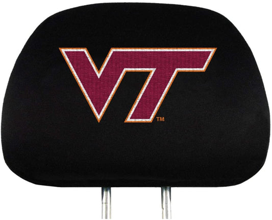 Virginia Tech Hokies Premium Pair of Auto Head Rest Covers, Black, Elastic, 10x14 Inch