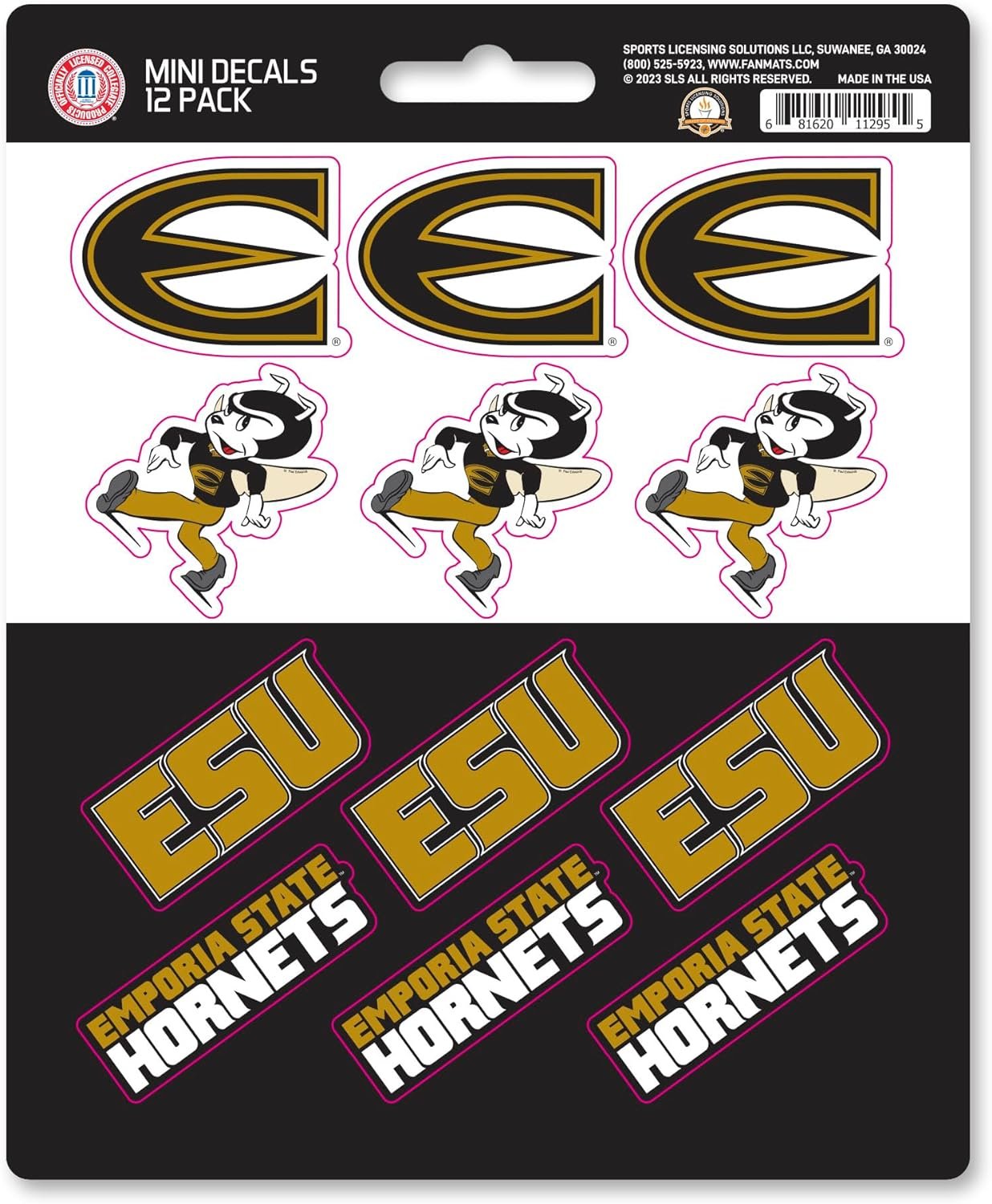 Emporia State University Hornets 12-Piece Mini Decal Sticker Set, 5x6 Inch Sheet, Gift for football fans for any hard surfaces around home, automotive, personal items