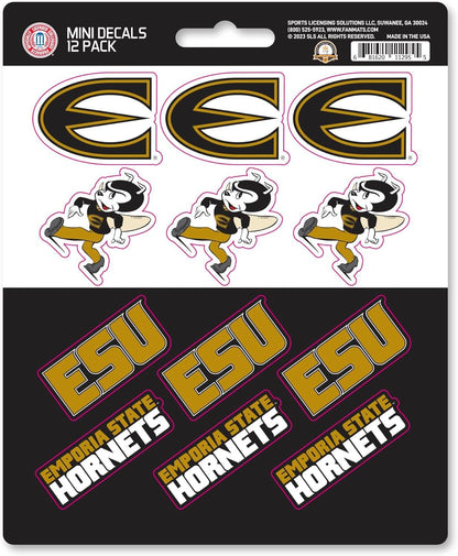 Emporia State University Hornets 12-Piece Mini Decal Sticker Set, 5x6 Inch Sheet, Gift for football fans for any hard surfaces around home, automotive, personal items