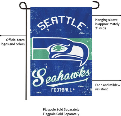 Seattle Seahawks Premium Garden Flag Banner, Double Sided, Retro Vintage Style, Linen, 13x18 Inch