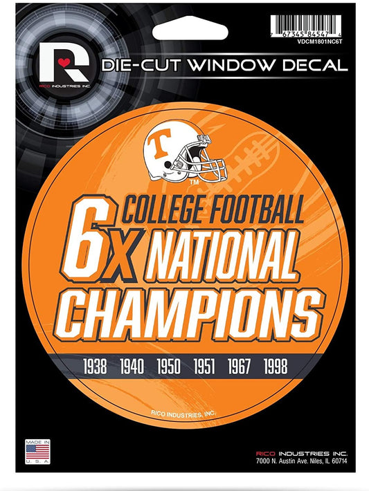 Tennessee Volunteers 5" Decal Sticker 6X Time Champions Flat Vinyl Auto Emblem College Football University of