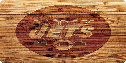 New York Jets Premium Laser Cut Tag License Plate, Woodgrain Design, Mirrored Acrylic Inlaid, 6x12 Inch