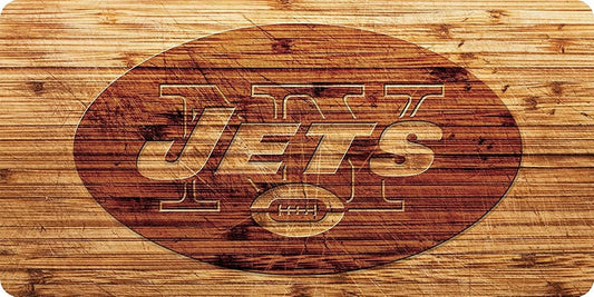 New York Jets Premium Laser Cut Tag License Plate, Woodgrain Design, Mirrored Acrylic Inlaid, 6x12 Inch