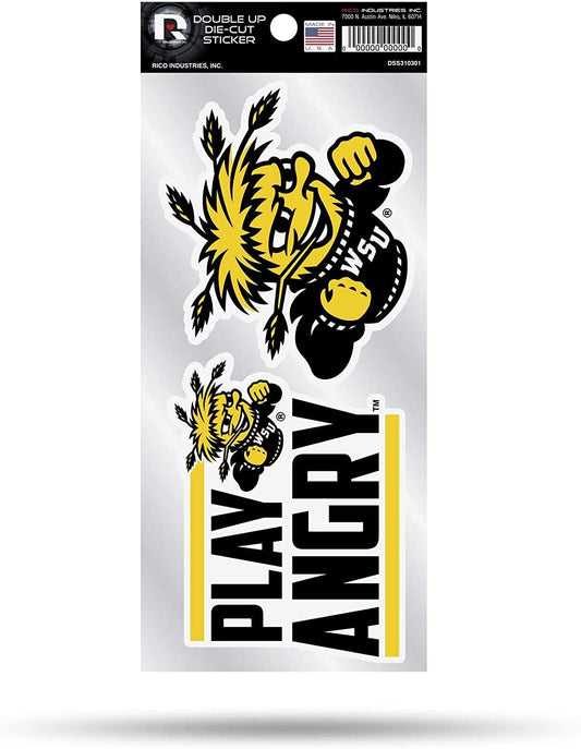 Wichita State University Shockers 2-Piece Double Up Die Cut Sticker Decal Sheet, 4x8 Inch