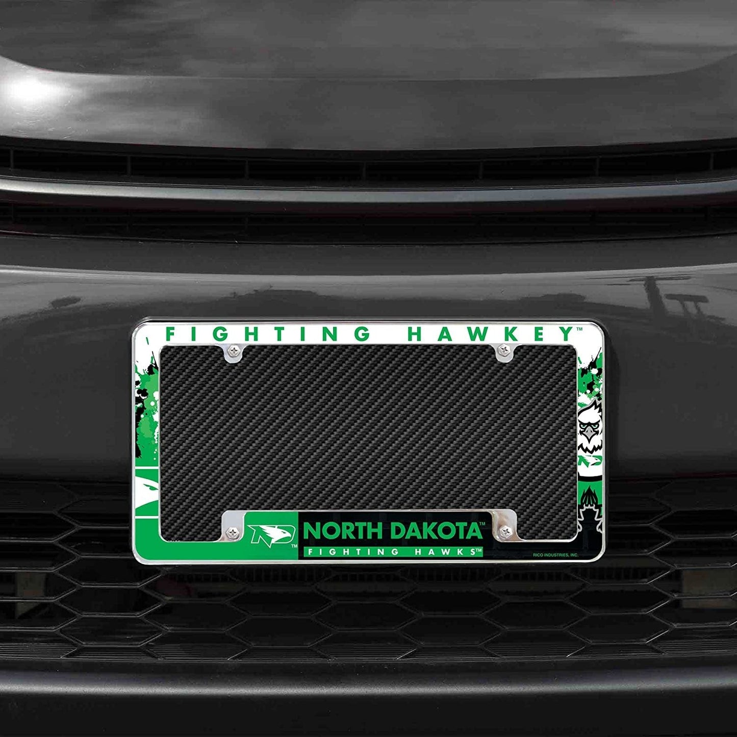 University of North Dakota Fighting Hawks Metal License Plate Frame Tag Cover All Over Design 12x6 Inch