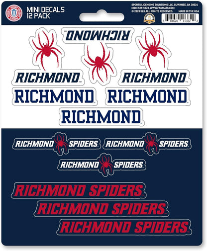 University of Richmond Spiders 12-Piece Mini Decal Sticker Set, 5x6 Inch Sheet, Gift for football fans for any hard surfaces around home, automotive, personal items