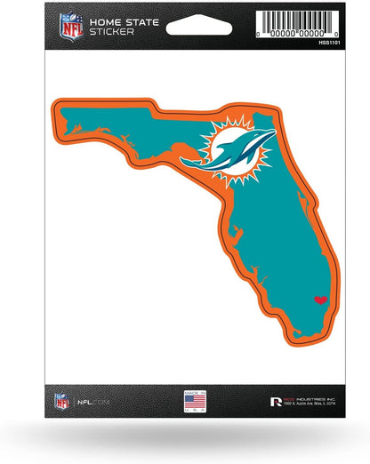 Miami Dolphins 5 Inch Sticker Decal, Home State Design, Flat Vinyl, Full Adhesive Backing